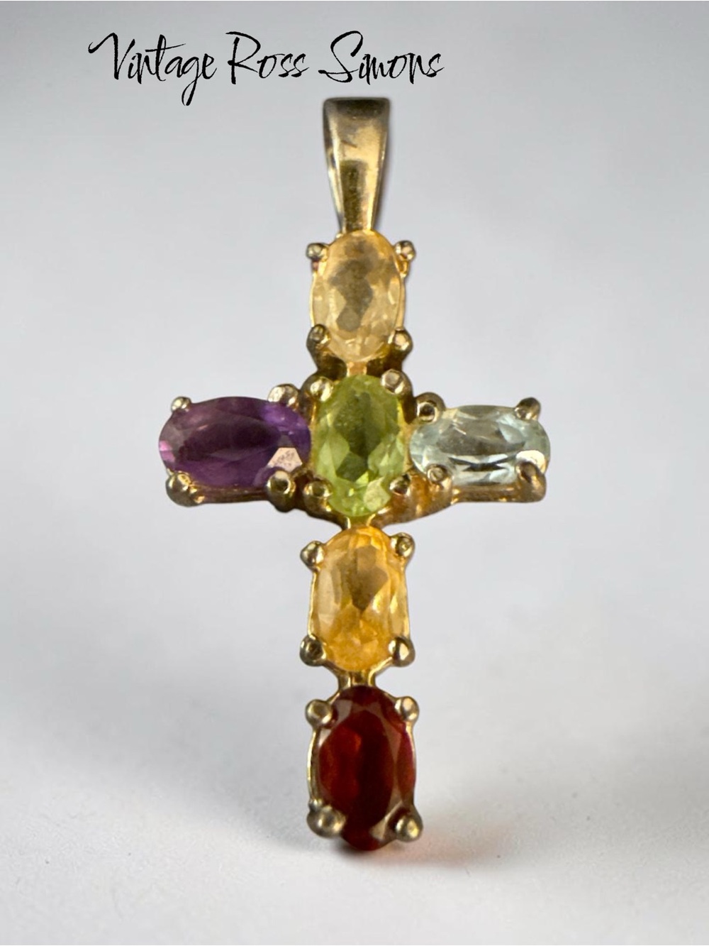 Vintage Ross Simons Vermeil Multi-Gemstone Cross Pendant Sterling Silver 925